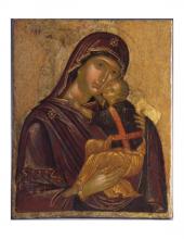 Madonna con Bambino (tipo della Glykophilousa) sec. XVI ambito cretese-postbizantino. Tempera su tavola.